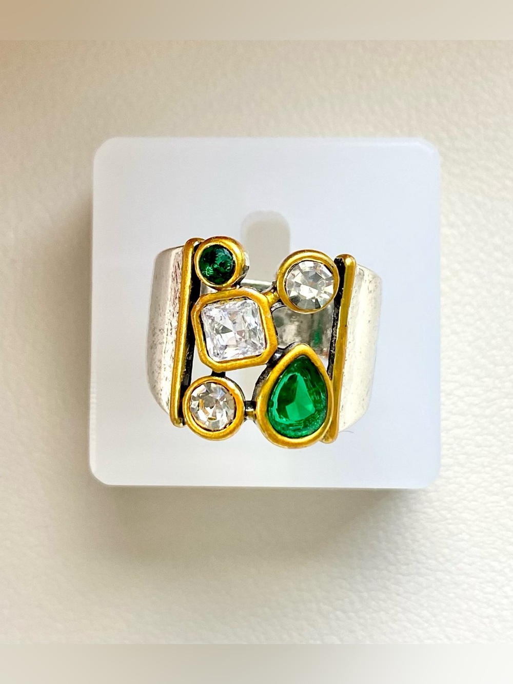 Elegant Green and Clear Gemstone Statement Ring
